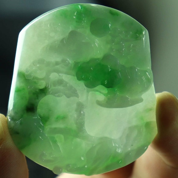 Cert'd Green 100% Natural A Jade jadeite Pendant Landscape Character 山水人物 - Picture 9 of 9